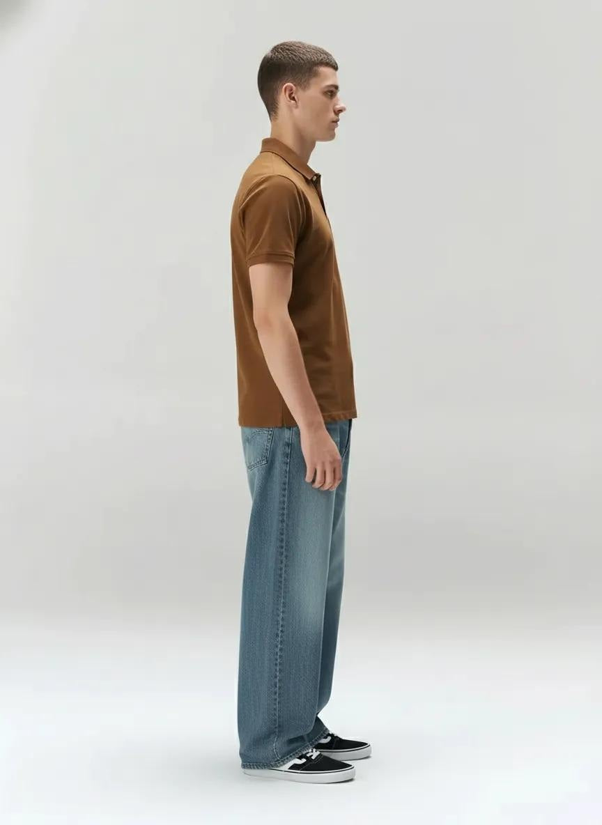 Men Wheat Polo Collar Pockets T-shirt
