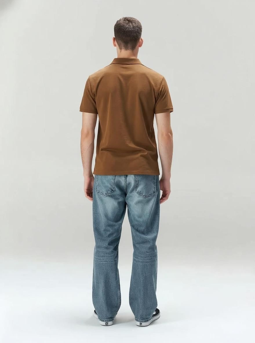 Men Wheat Polo Collar Pockets T-shirt