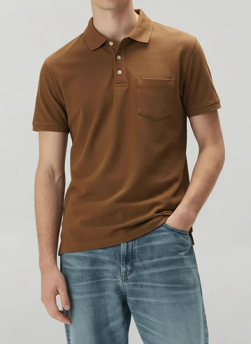 Men Wheat Polo Collar Pockets T-shirt