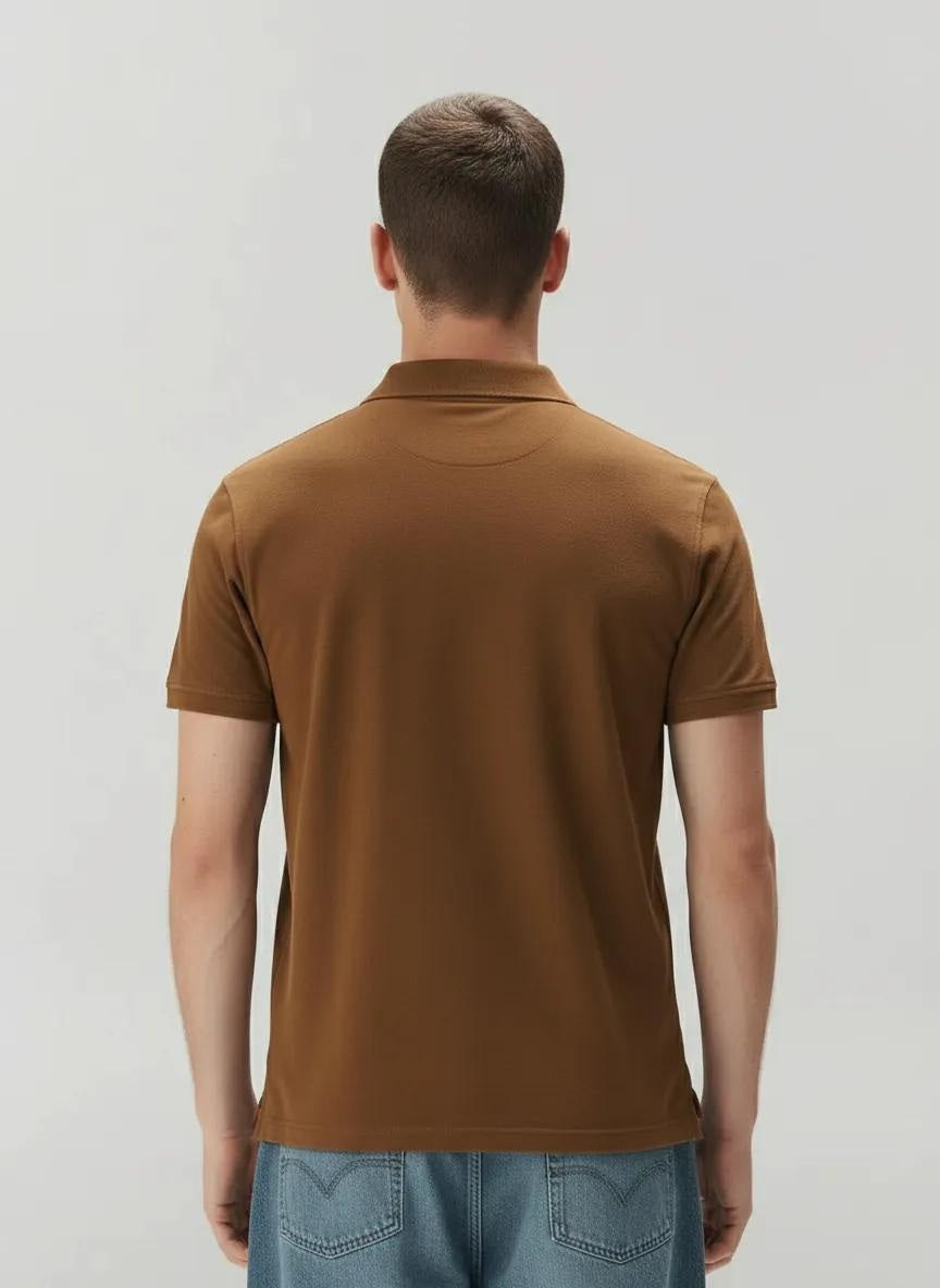 Men Wheat Polo Collar Pockets T-shirt