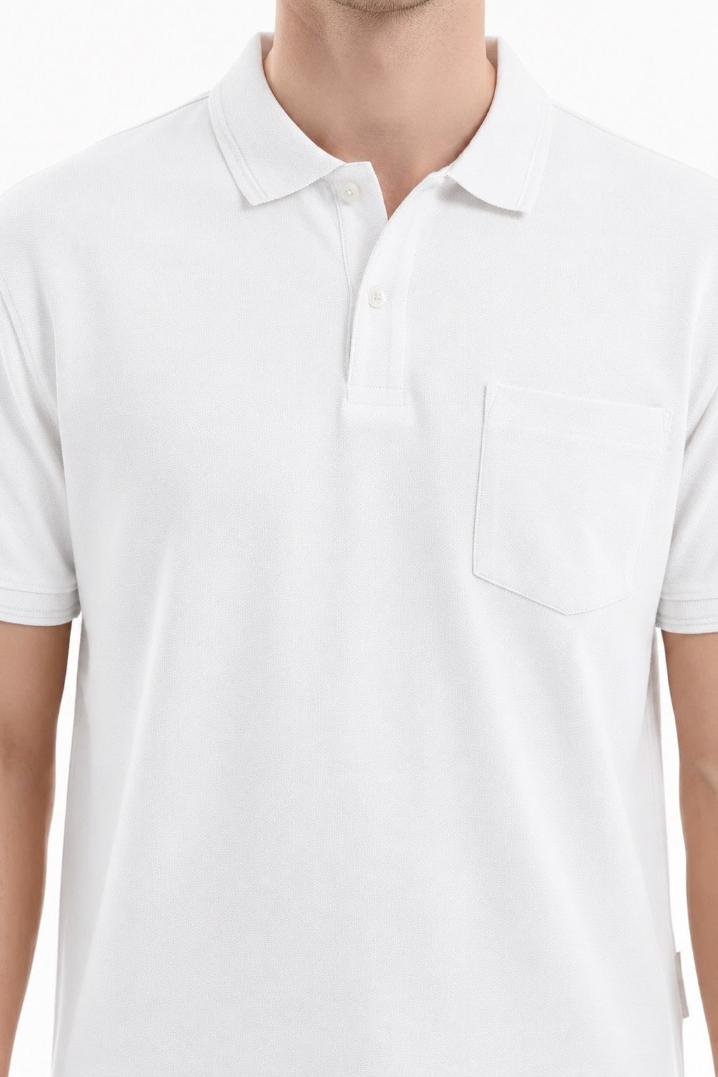 Men White Polo Collar Pockets T-shirt