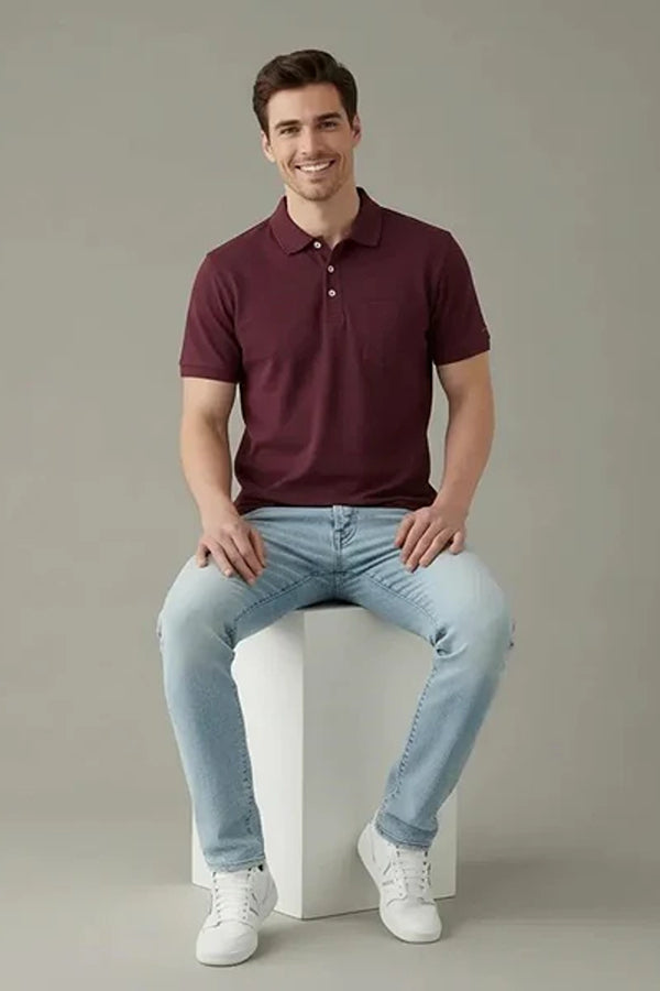 Men Polo Collar Pockets T-shirt