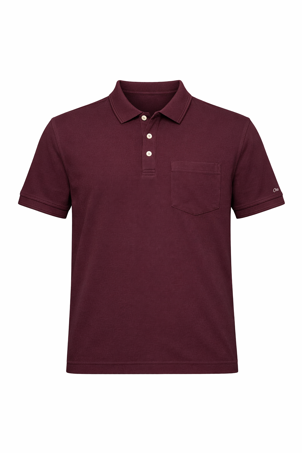 Men Wine Polo Collar Pockets T-shirt