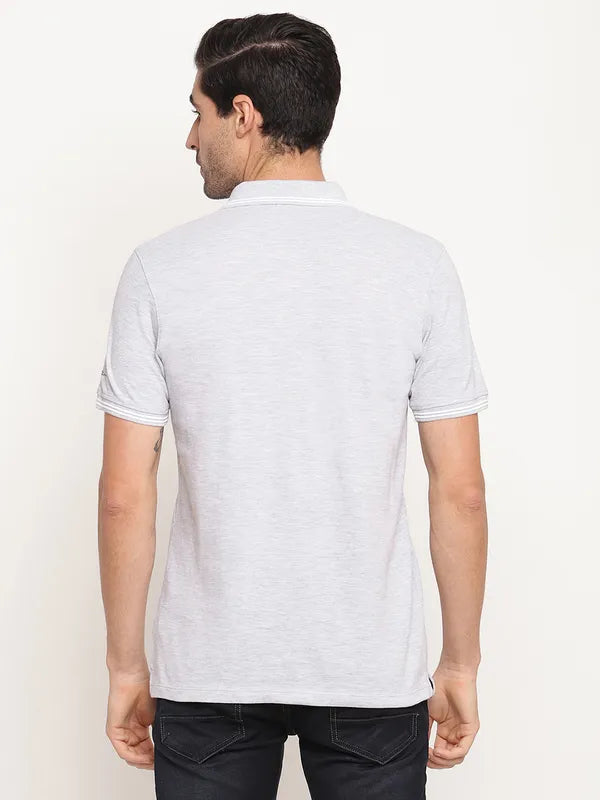 Octave Men Grey Melange Cottonâ Polo Collar T-Shirt
