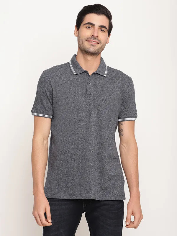 Octave Men Grey Polo Collar Regular Fit Cotton T-Shirt