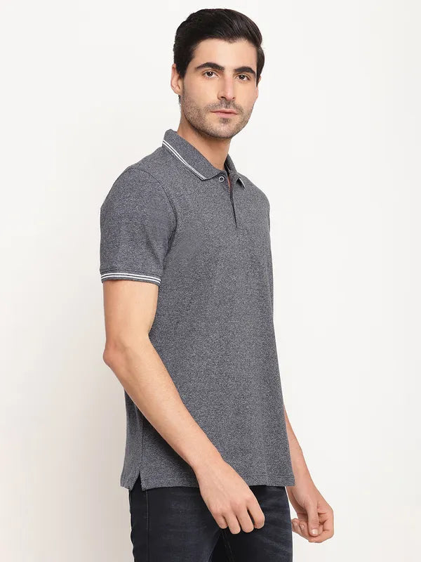 Octave Men Grey Polo Collar Regular Fit Cotton T-Shirt