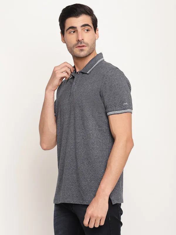 Octave Men Grey Polo Collar Regular Fit Cotton T-Shirt