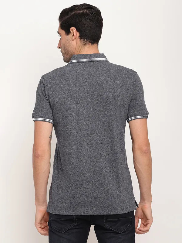 Octave Men Grey Polo Collar Regular Fit Cotton T-Shirt