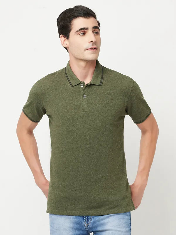 Octave Men Olive Green Polo Collar T-Shirt