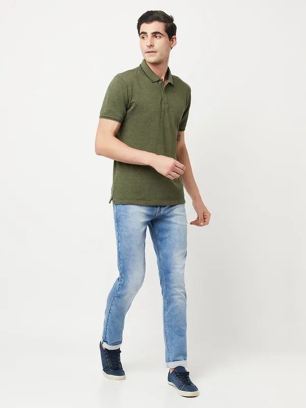 Octave Men Olive Green Polo Collar T-Shirt