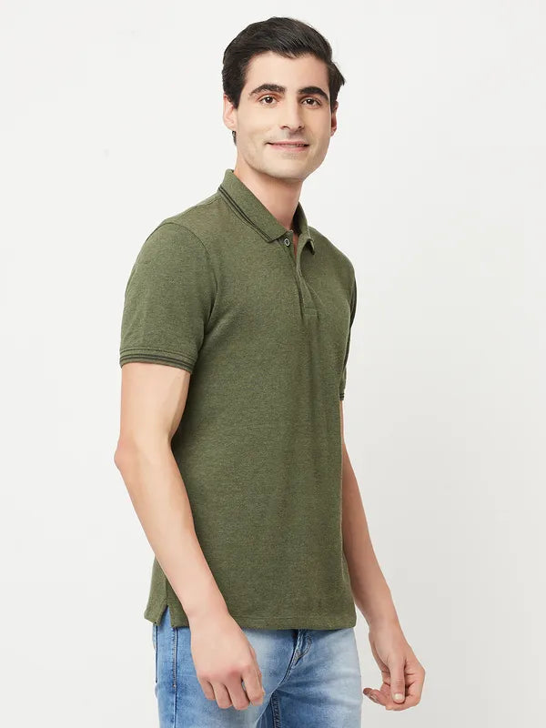 Octave Men Olive Green Polo Collar T-Shirt