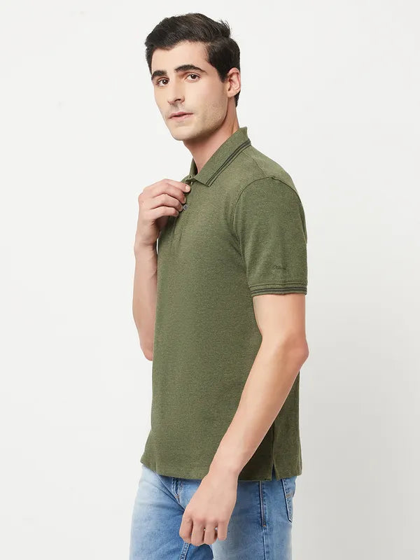 Octave Men Olive Green Polo Collar T-Shirt