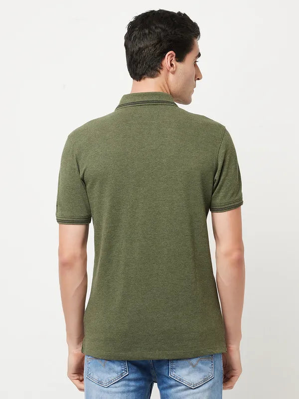 Octave Men Olive Green Polo Collar T-Shirt