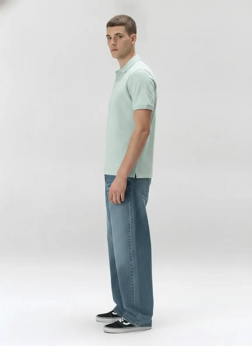 Men Aqua Melange Polo Collar T-shirt