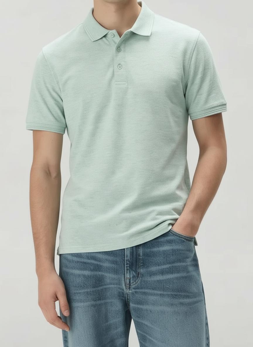 Men Aqua Melange Polo Collar T-shirt
