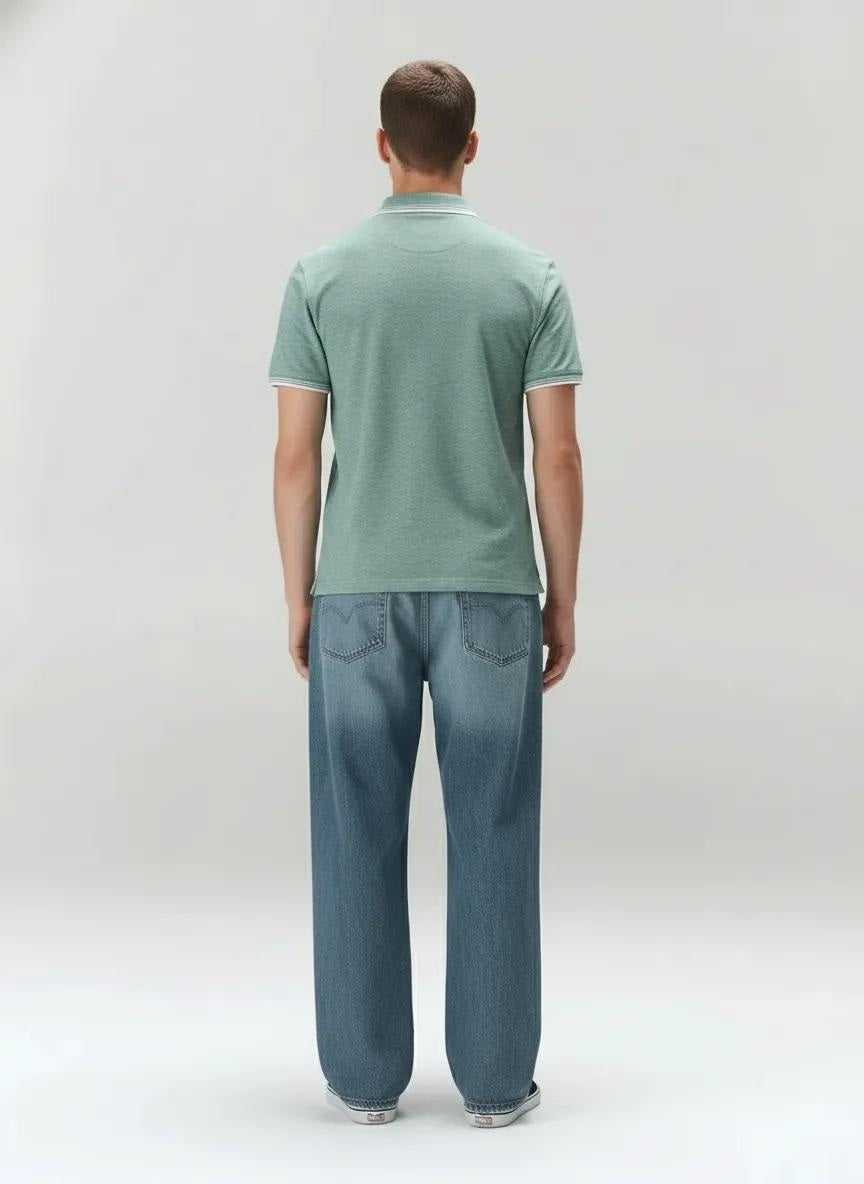 Men Green Melange Polo Collar SolidT-shirt