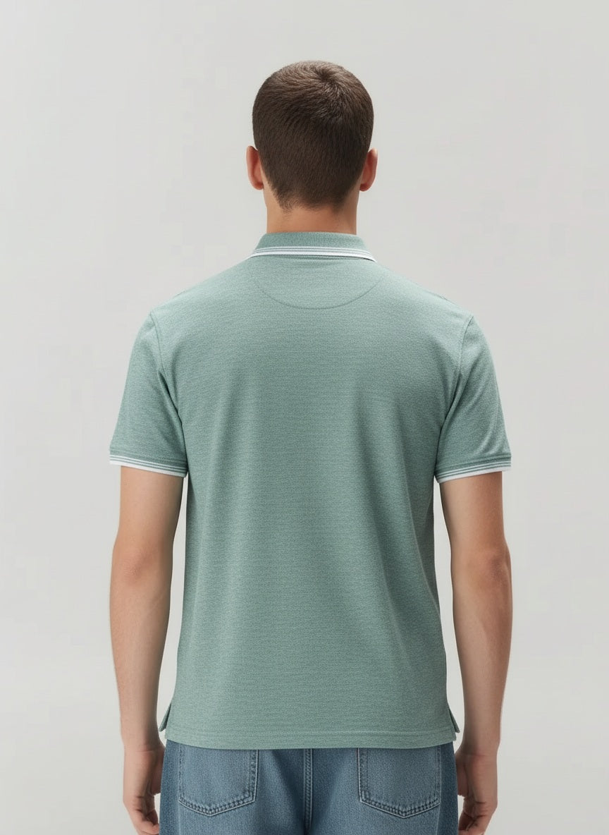 Men Green Melange Polo Collar SolidT-shirt