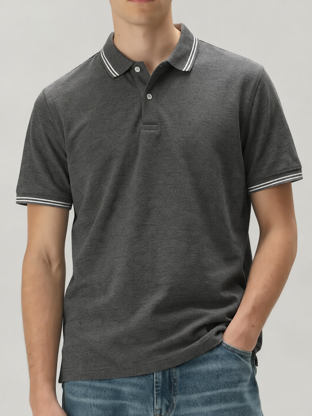Men Heather Polo Collar T-shirt