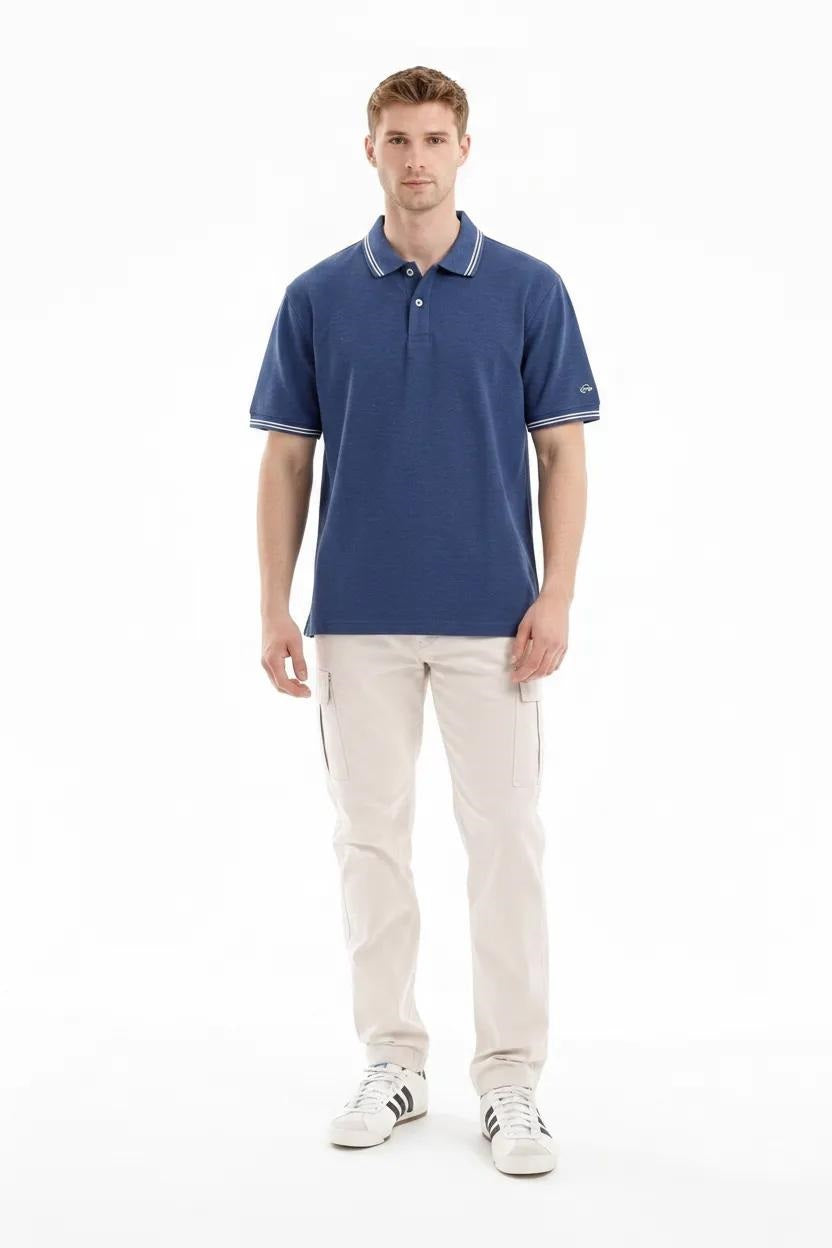 Men Indigo Melange Polo Collar T-shirt