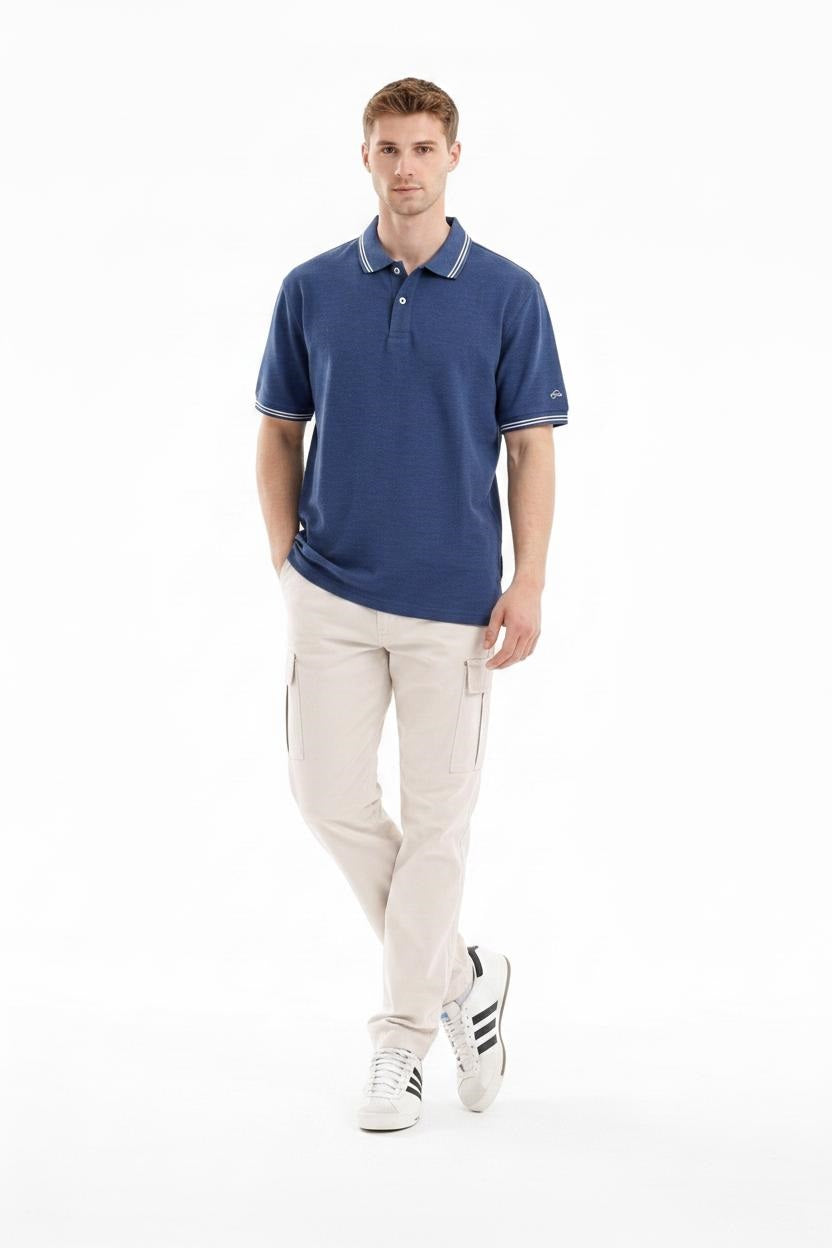 Men Indigo Melange Polo Collar T-shirt