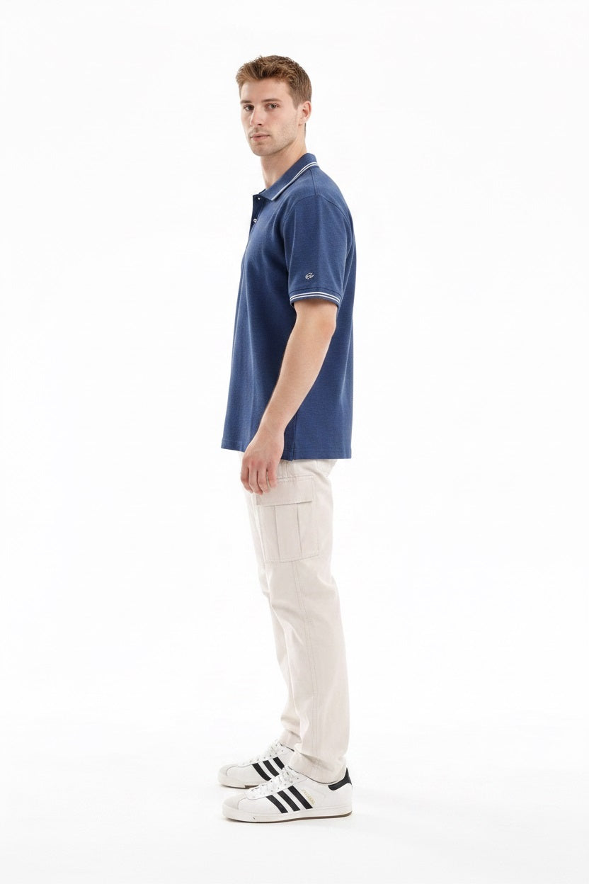 Men Indigo Melange Polo Collar T-shirt
