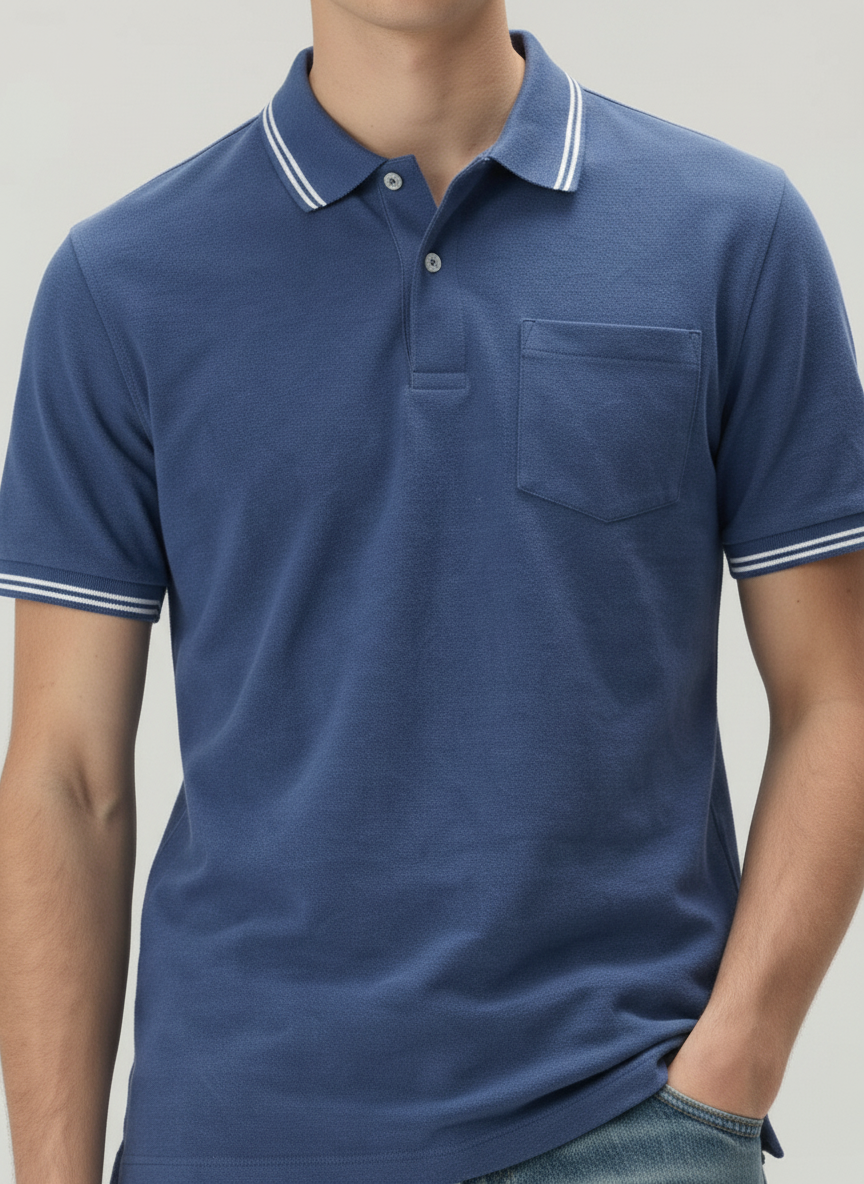 Men Indigo Melange Polo Collar T-shirt