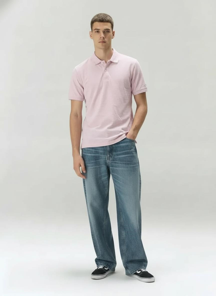 Men Lilac Melange Polo Collar Pockets T-shirt