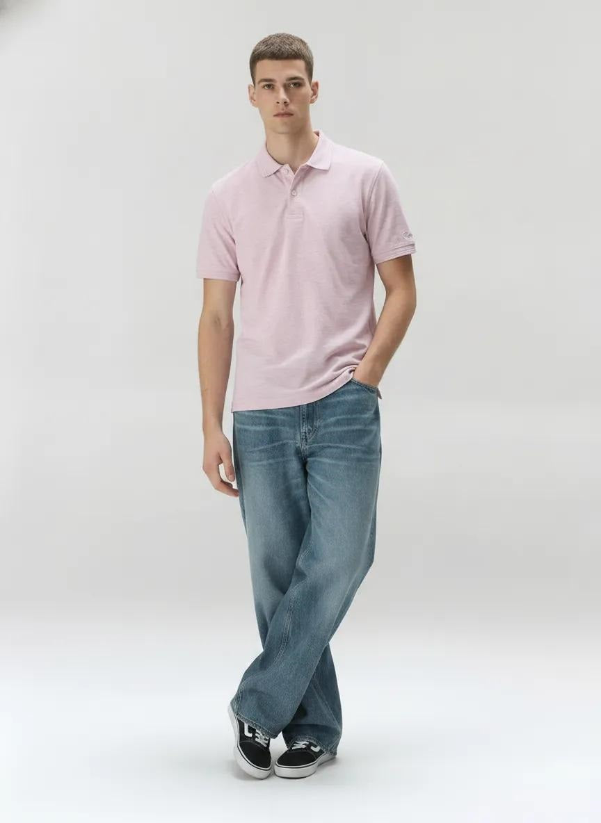 Men Lilac Melange Polo Collar Pockets T-shirt