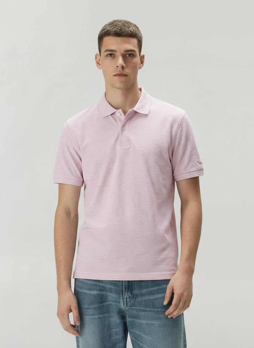 Men Lilac Melange Polo Collar Pockets T-shirt