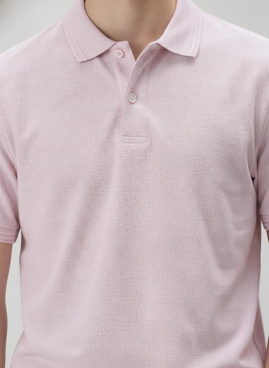 Men Lilac Melange Polo Collar Pockets T-shirt