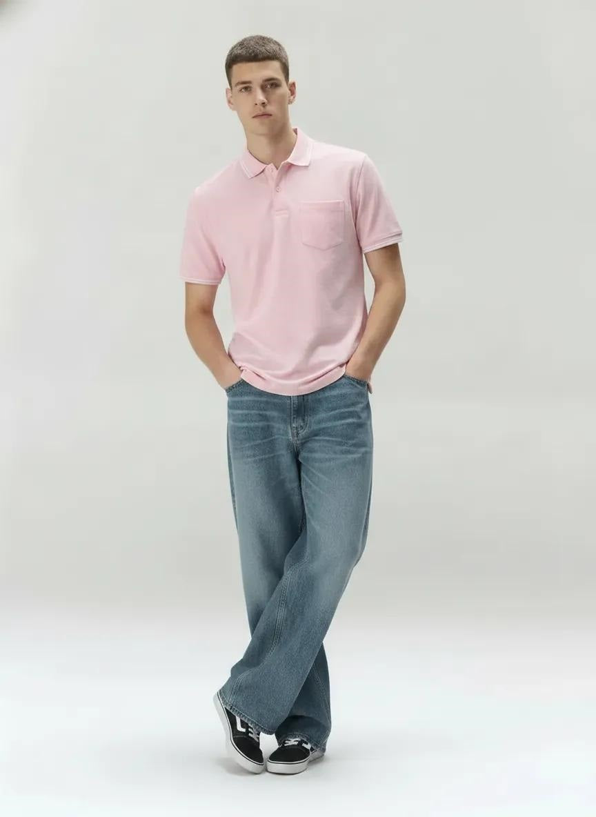 Men Polo Collar Pockets T-shirt