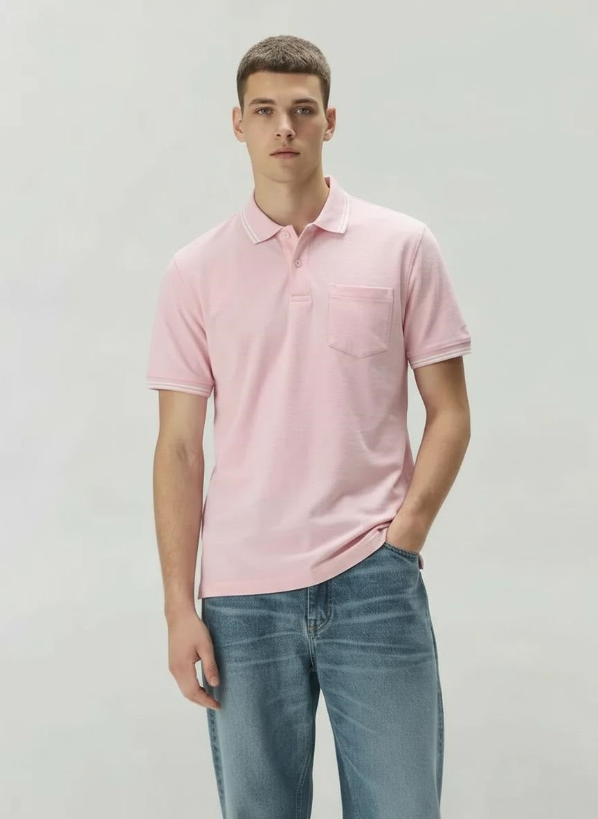 Men Polo Collar Pockets T-shirt