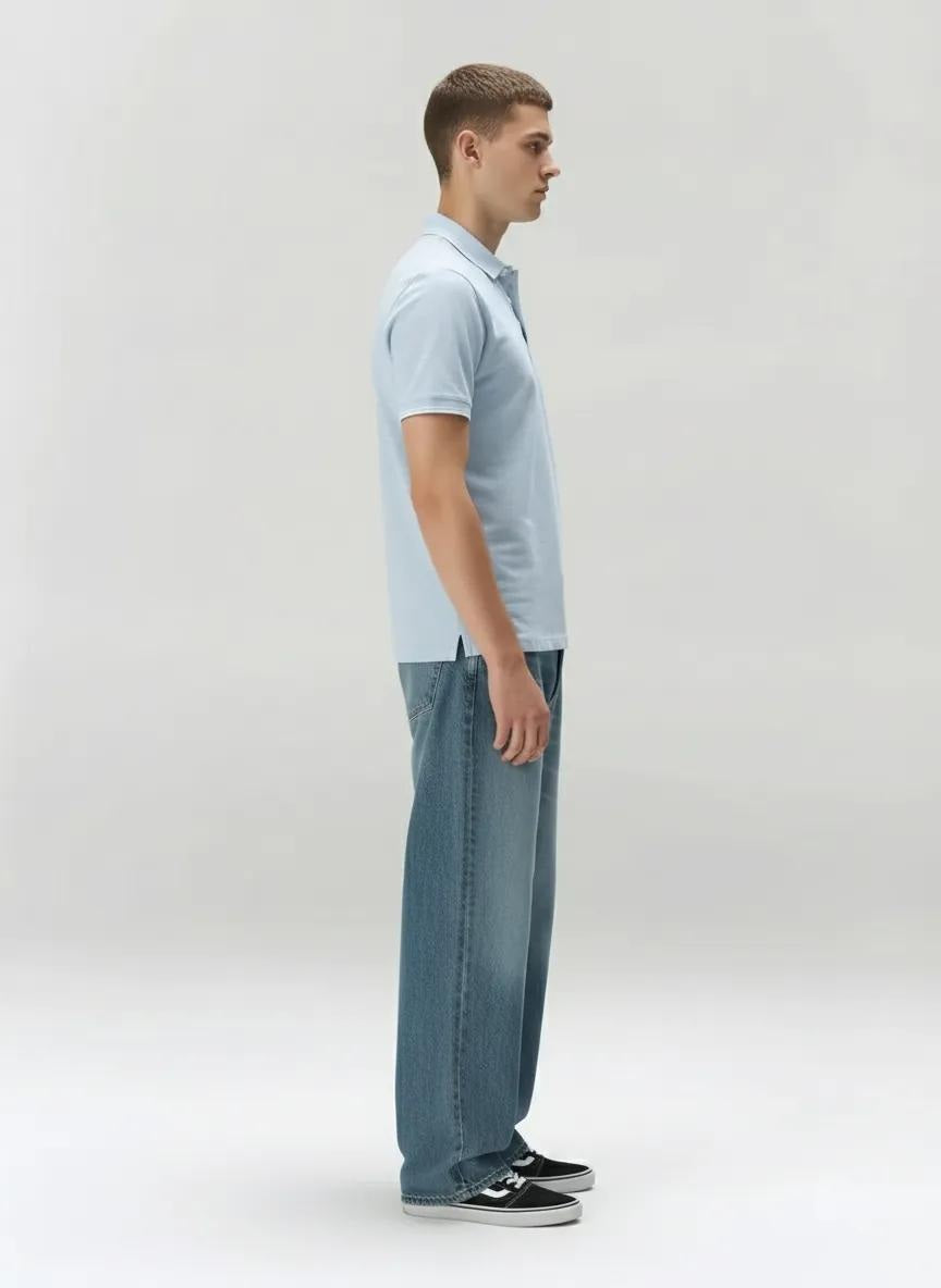 Men Sky Melange Polo Collar SolidT-shirt
