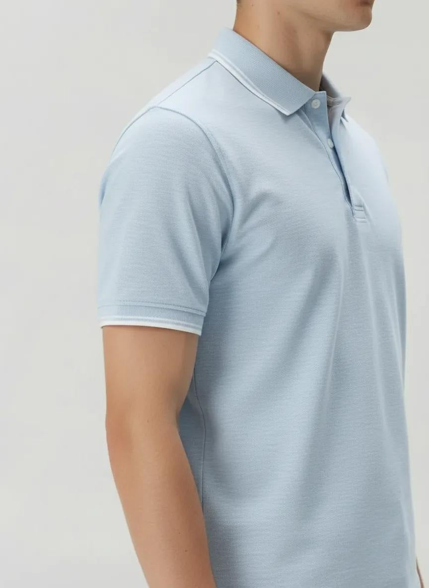 Men Sky Melange Polo Collar SolidT-shirt