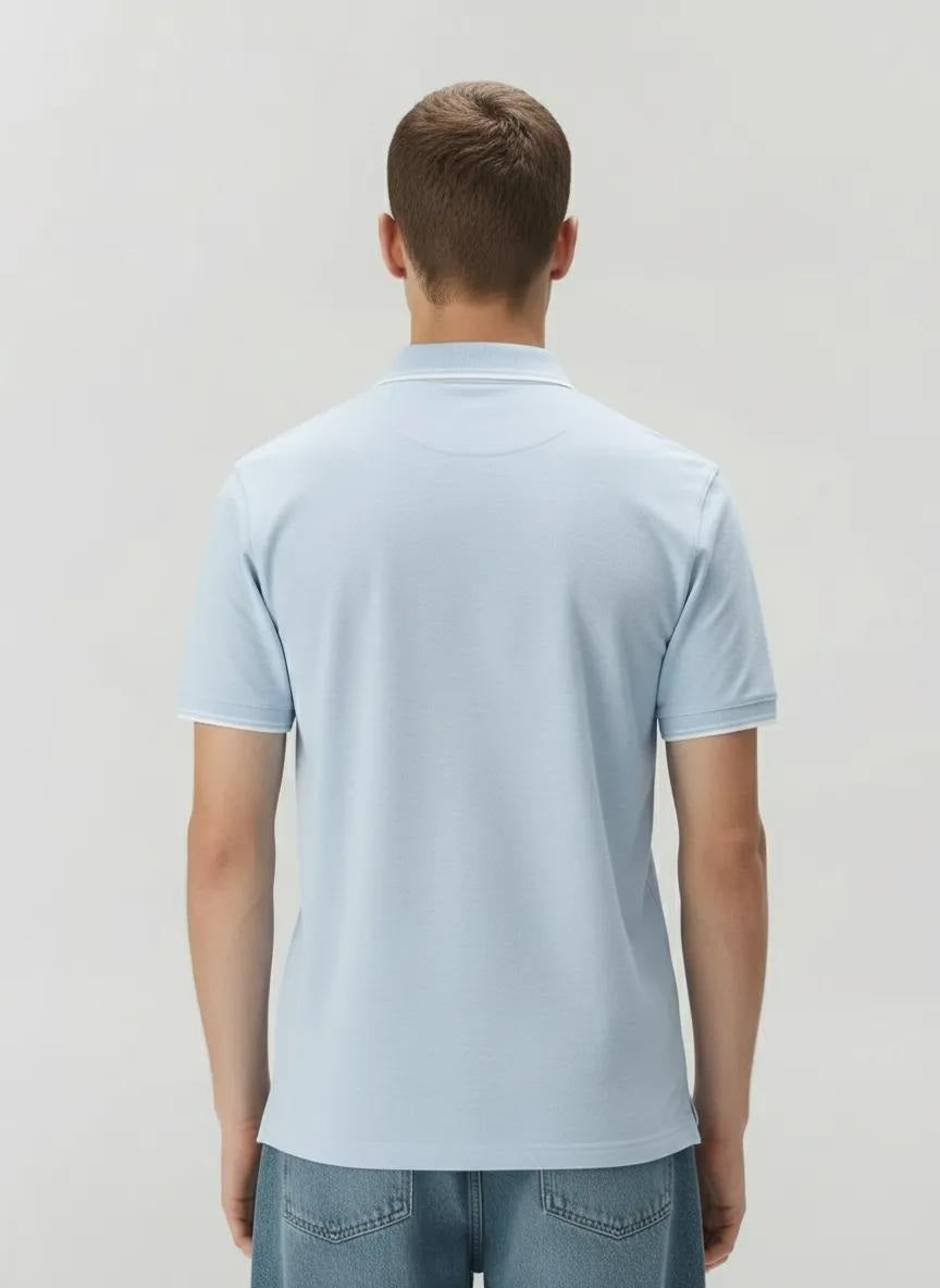 Men Sky Melange Polo Collar SolidT-shirt