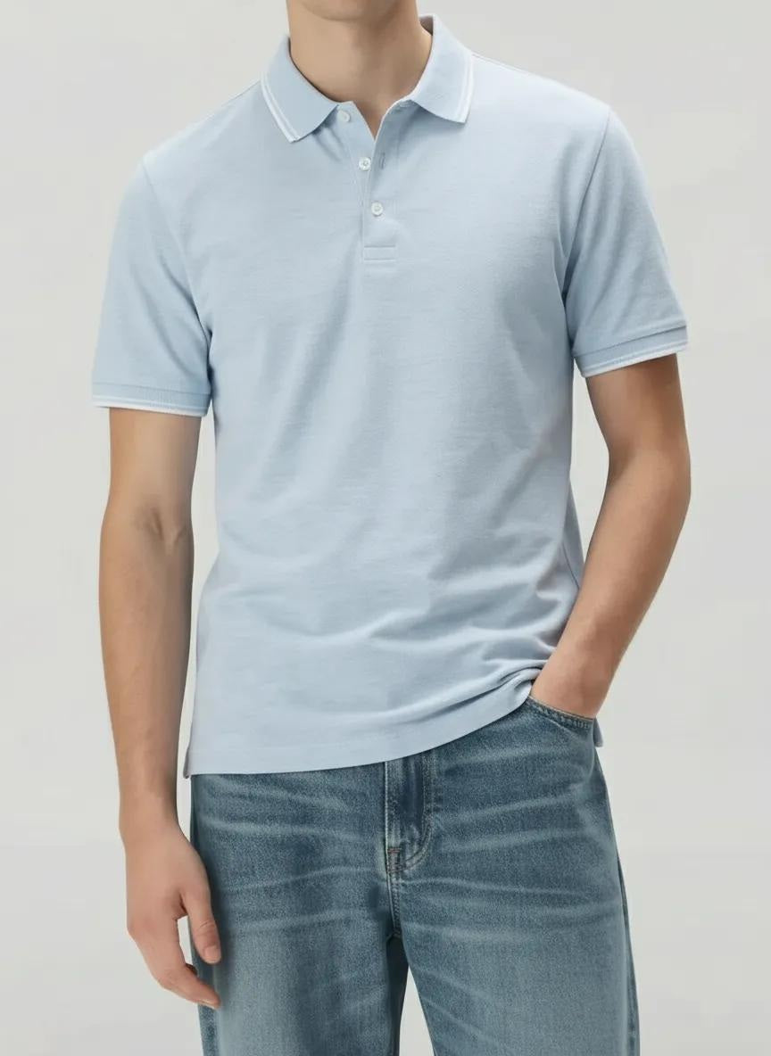Men Sky Melange Polo Collar SolidT-shirt