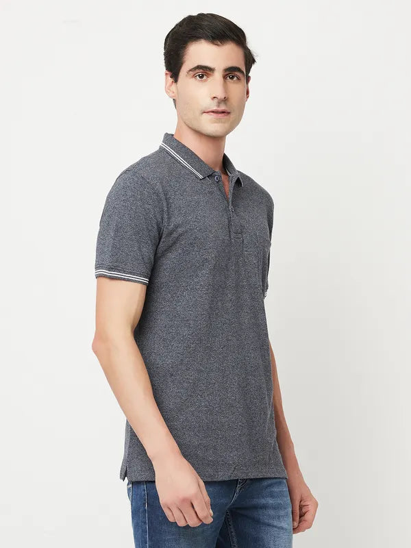 Octave Men Grey Polo Collar Cotton T-Shirt