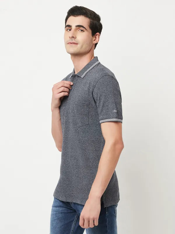 Octave Men Grey Polo Collar Cotton T-Shirt