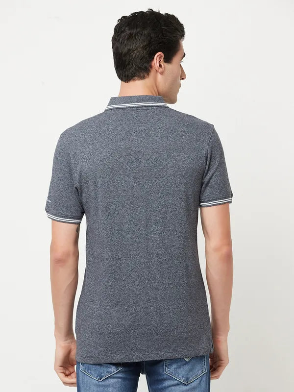 Octave Men Grey Polo Collar Cotton T-Shirt