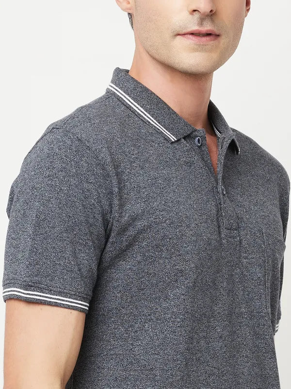 Octave Men Grey Polo Collar Cotton T-Shirt