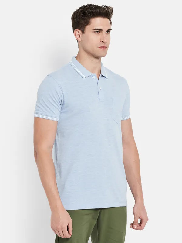 Octave Men Blue Polo Collar T-Shirt