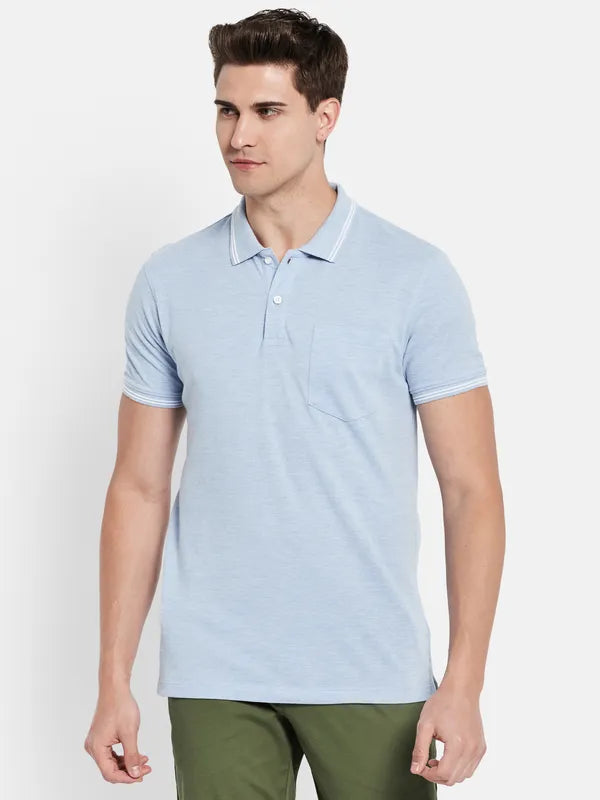 Octave Men Blue Polo Collar T-Shirt