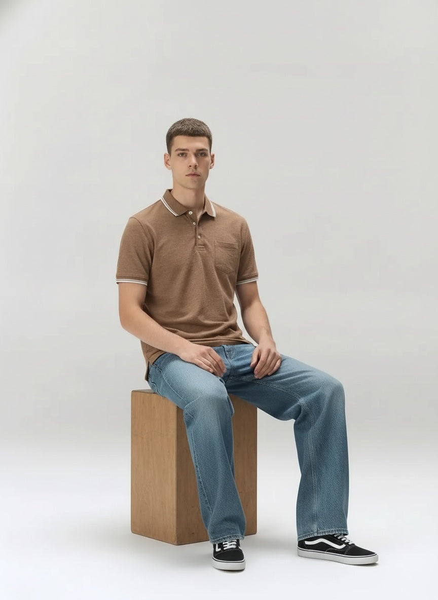 Men Polo Collar Pockets T-shirt