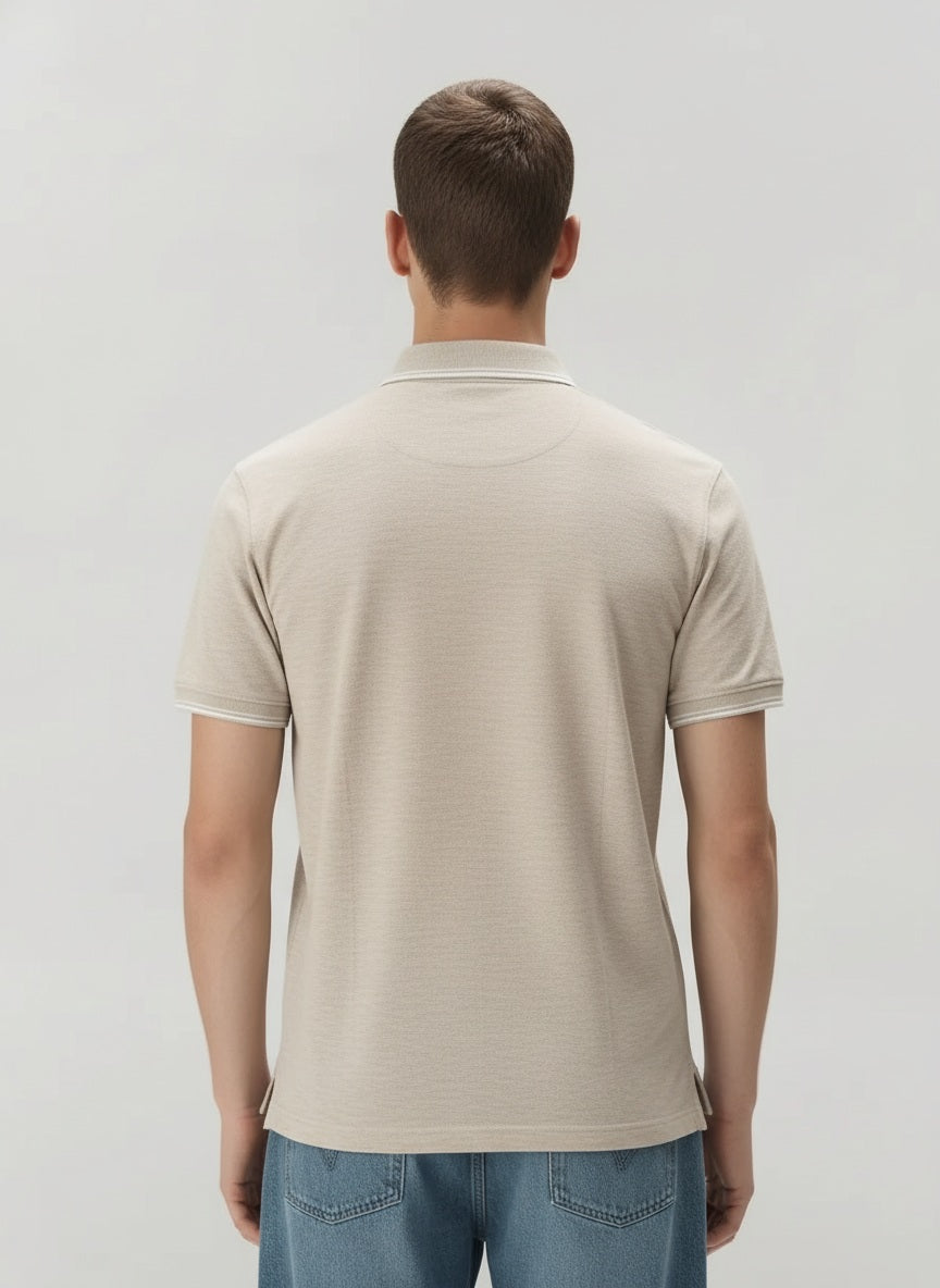 Men Linen Melange Polo Collar Pockets T-shirt