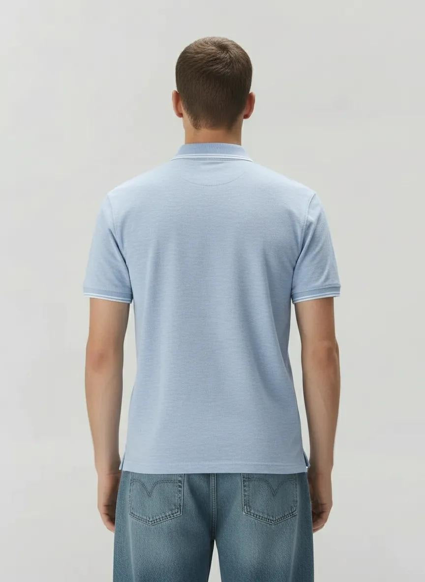 Men Sky Melange Polo Collar Pockets T-shirt