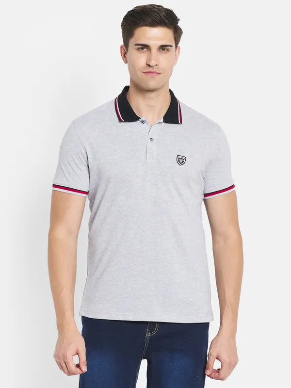 Octave Men Grey Polo Collar T-Shirt