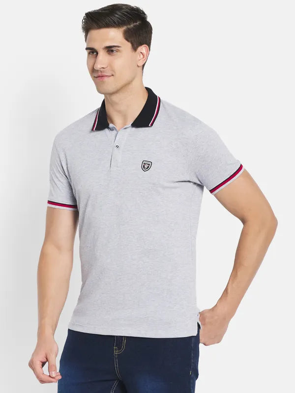 Octave Men Grey Polo Collar T-Shirt