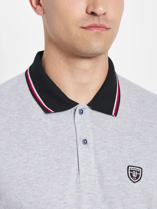 Octave Men Grey Polo Collar T-Shirt