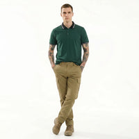 Men Bottle Green Striped Polo Collar T-shirt