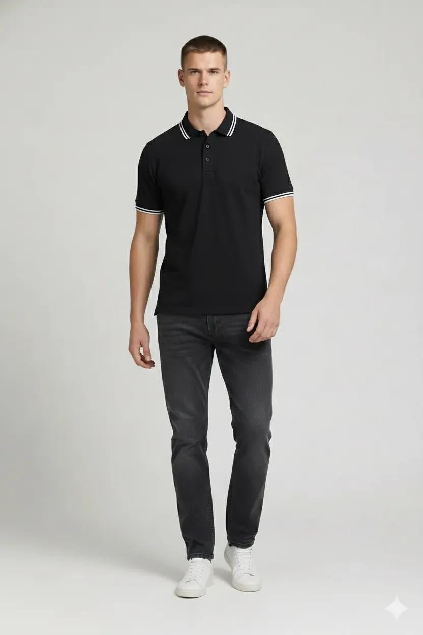 Men Charcoal Solid Polo Neck T-Shirt